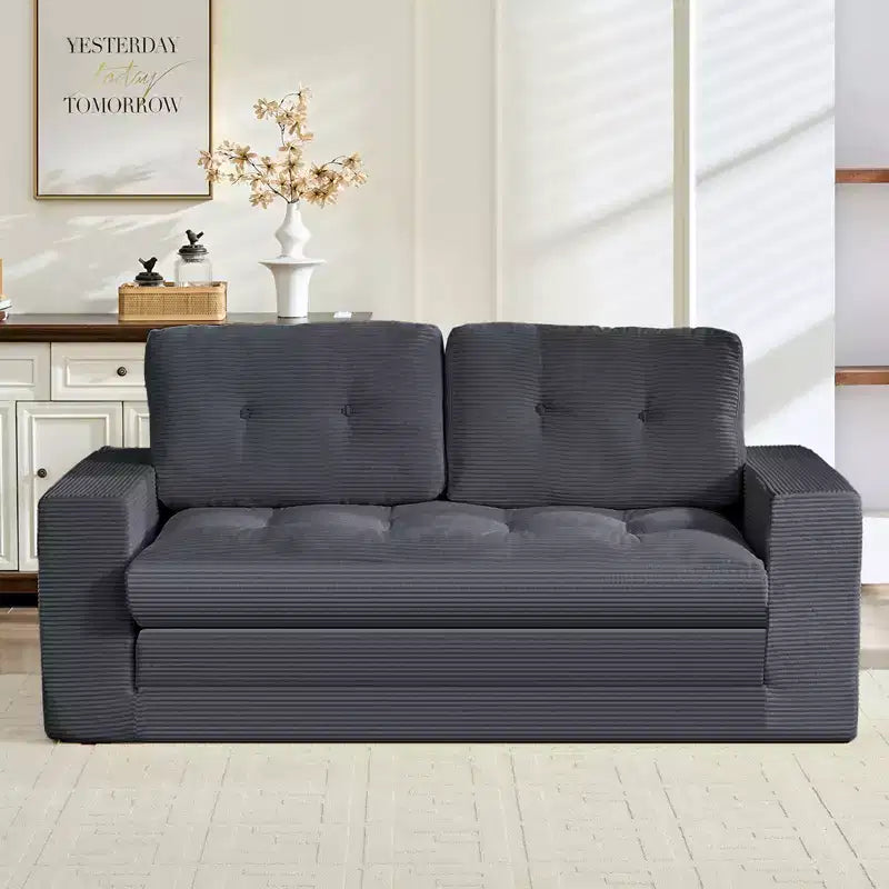 Mjkone 71'' 2-in-1 Convertible Futon Sofa Bed, Corded Fabric Foldable Tufted Buttons Loveseat Sleeper Sofa,Space-Saving