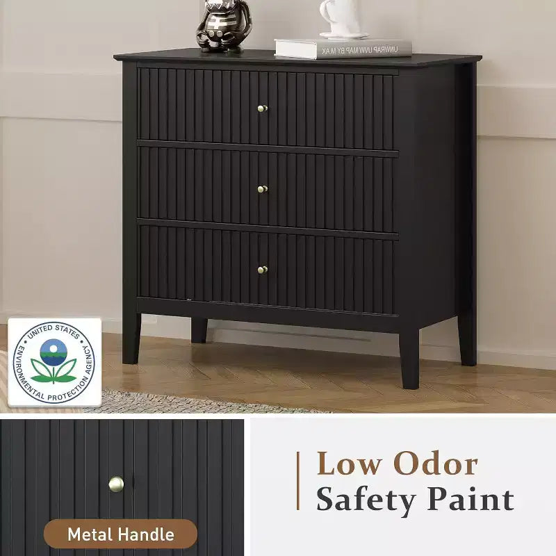 Heynemo 3 Drawer Dresser, Painted 30 Inch Tall Wood Nightstand with Storage, Wide Modern Chest of Drawers with Ball Bearing Slide