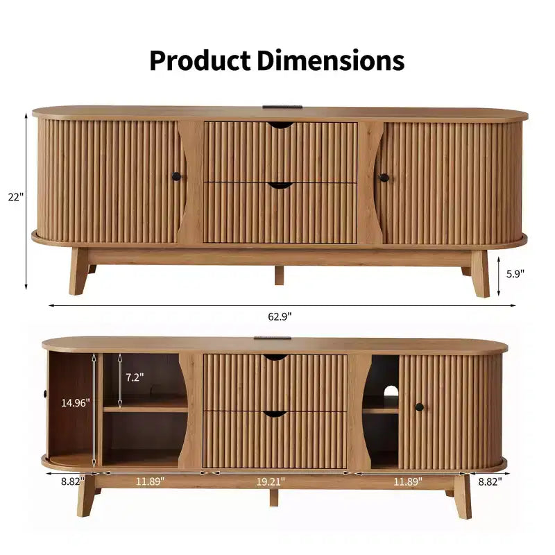 Black/Brown Mid Century TV Stand with 2 Drawers, for 1 Room