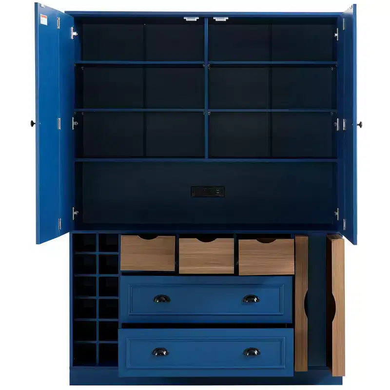 Whisen 71'' Tall Freestanding Kitchen Pantry, Large Dining Storage Cabinet Cupboard Sideboards With 4 Foldable Doors, Shelves, Wine Racks