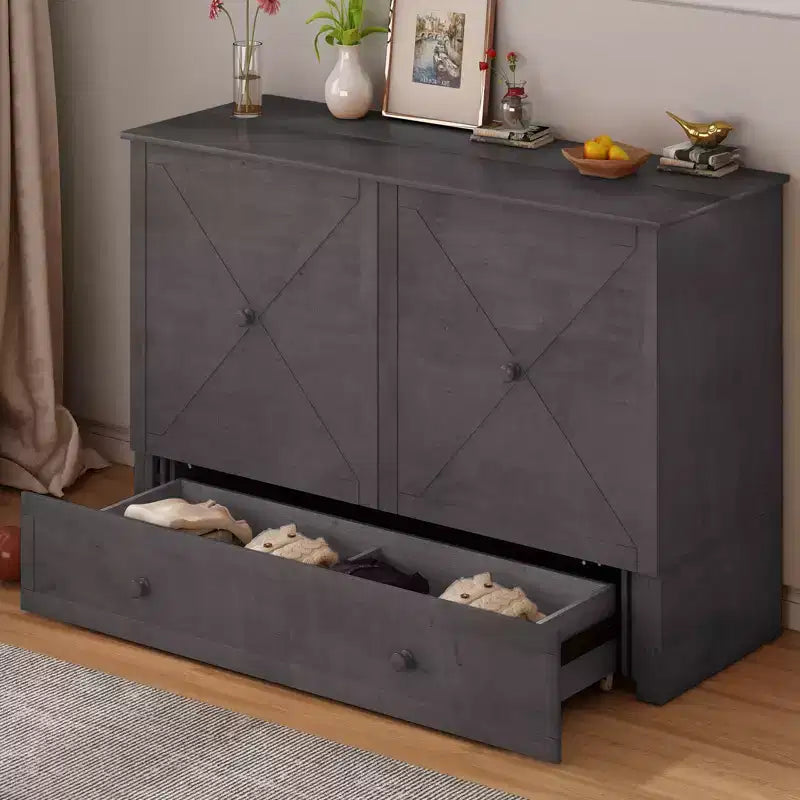 Mjkone Murphy Bed Queen,Cube Cabinet Chest Bed with Charging Station&Storage Space
