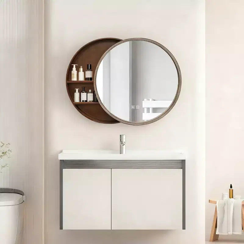 GDFStudio Norvyn Miroir mural rond 23,6 po avec armoire de rangement coulissante
