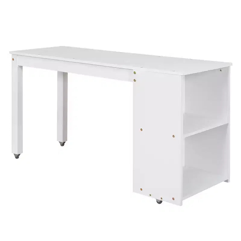 Full Size Low Loft Bed with Rolling Desk, 3 Drawers and Shelves