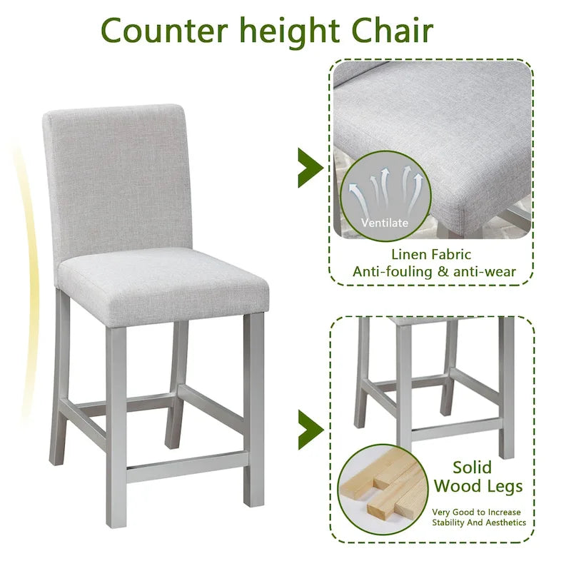Ensemble de salle à manger moderne 5 pièces avec table carrée hauteur comptoir et 4 chaises rembourrées