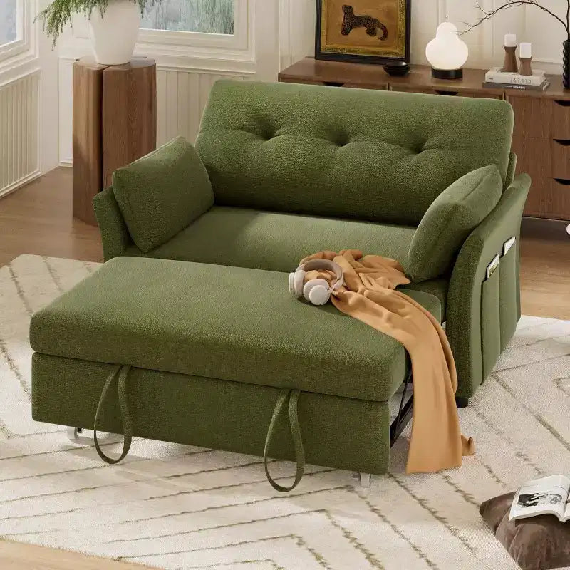 Dyonery 3-in-1 Convertible Sofa Bed, Pull Out Sleeper Sofa with Side Pocket & Adjustable Backrest, Tool-Free Assembly, Folding Loveseat