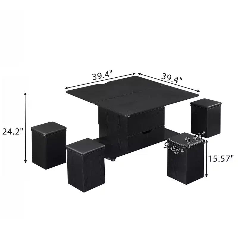 Multi-Function Modern Lift-Top Coffee Table with Hidden Storage, 4 Stools and Casters, Perfect for Modern Living Spaces