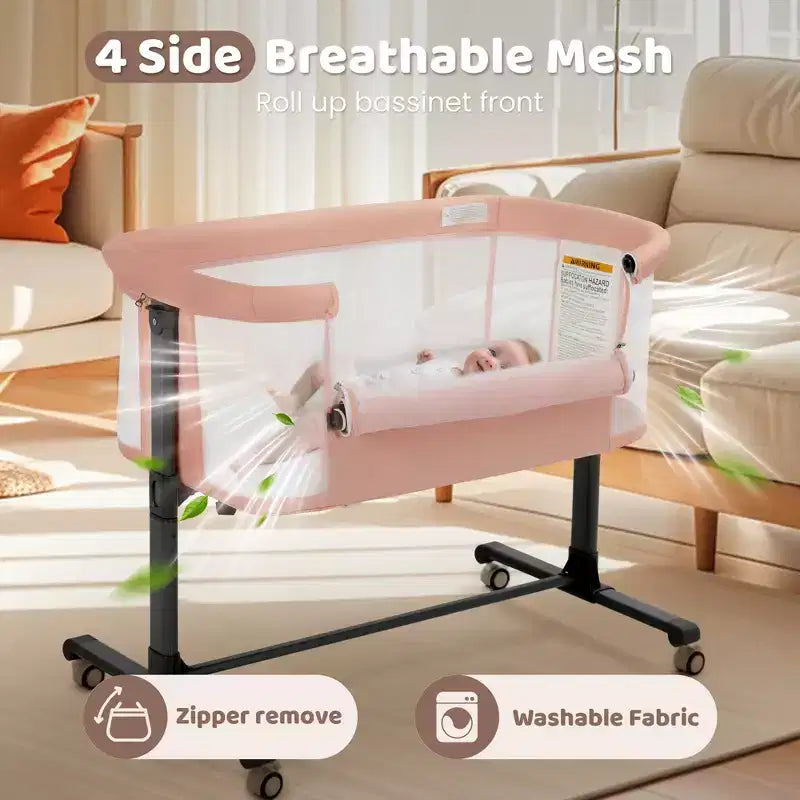 Baby Bassinet with Wheels 鈥?Beige / Gray / Pink, Bedside Sleeper, for 1 Baby