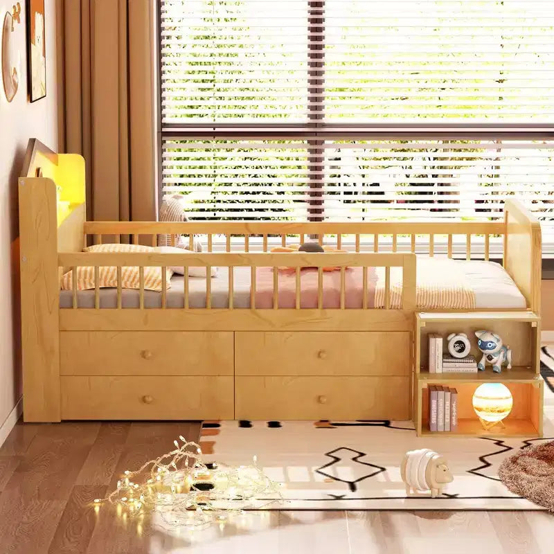 Whisen Low Twin Loft Bed with LED Lights, House Shape Headboard & Storage Drawers, Solid Construction