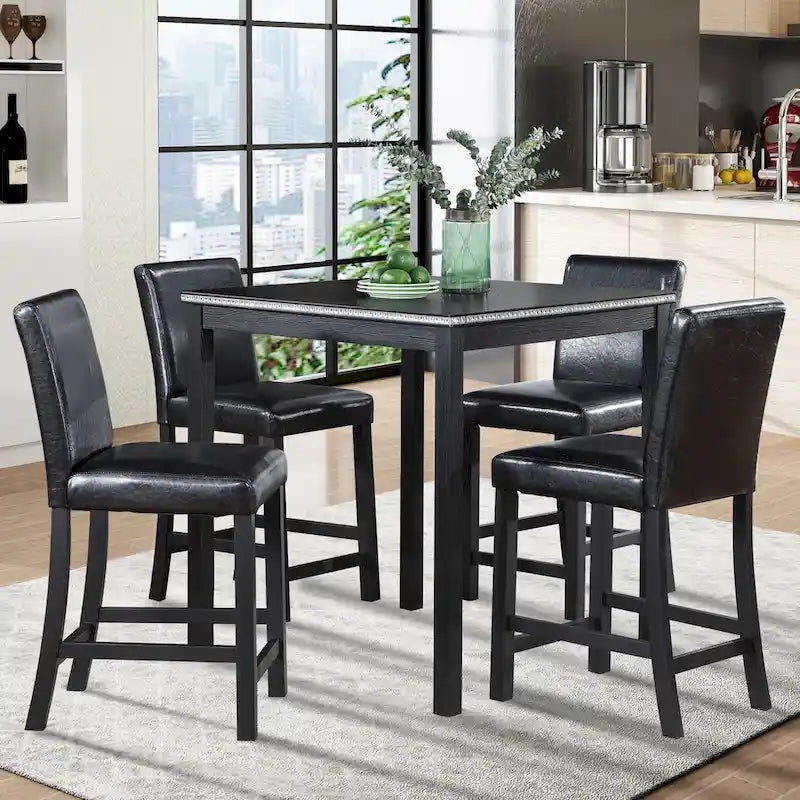 Ensemble de salle à manger moderne 5 pièces avec table carrée hauteur comptoir et 4 chaises rembourrées