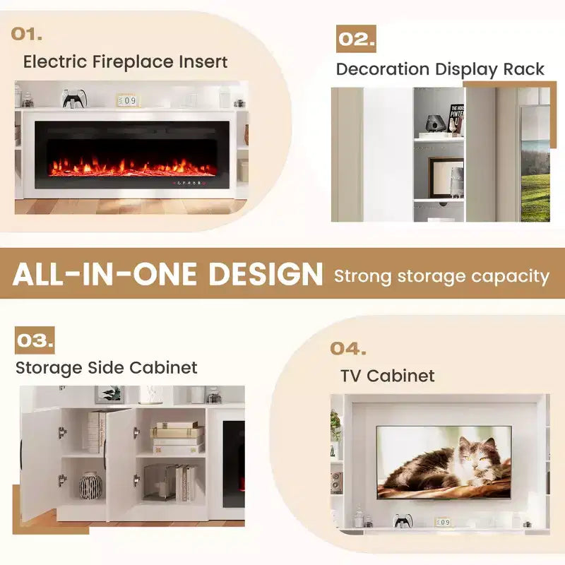 EROMMY 112Large Wall Unit Entertainment Center With Fireplace And LED Lights
