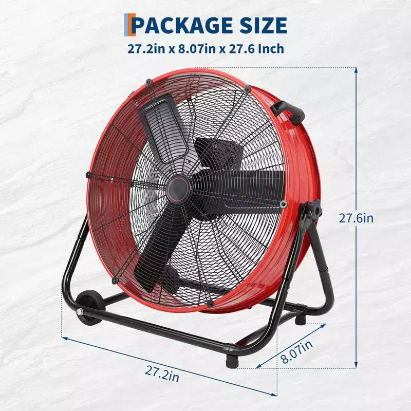 Floor Fan, Industrial Fan - 24 Inch Heavy Duty Drum Fan with 4 Speeds, Metal Air Circulator for Warehouse, Workshop, Garage, Factory, Basement