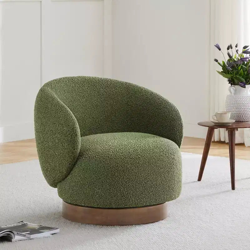 Spruce&Spring Upholstered Swivel Accent Barrel Chair with Wood Base
