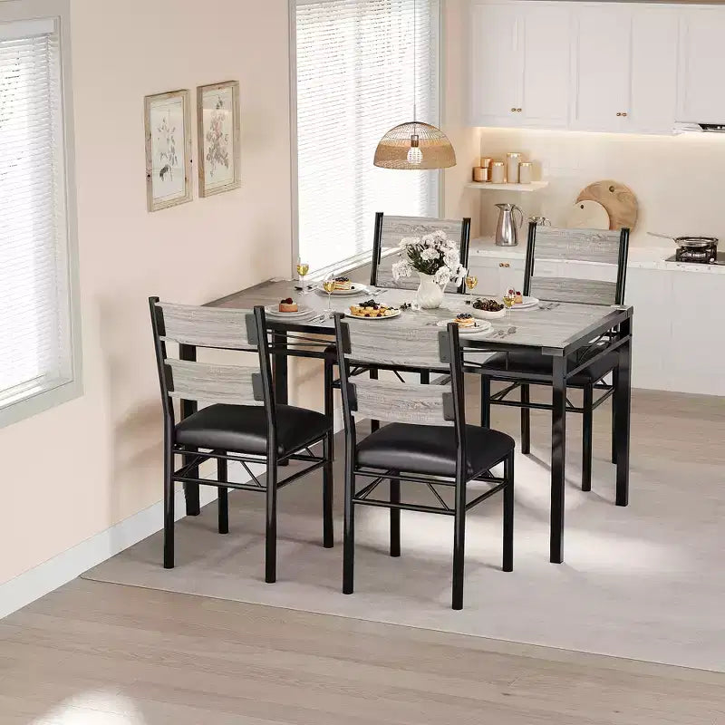 Ensemble table à manger pour 4 personnes, avec 4 chaises rembourrées, ensemble de 5 pièces de table de cuisine en bois avec protecteur de coin pour cuisine, appartement, petit espace.