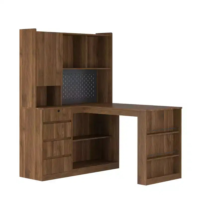 46-Inch L-Shaped Corner Desk with Bookshelf and Drawers