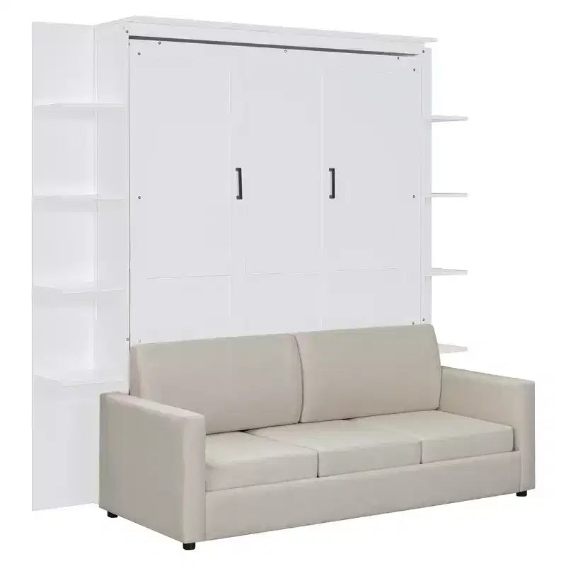Whisen Modern Design Wood Frame Queen Size Murphy Bed Wall Bed with Sofa and Shelves