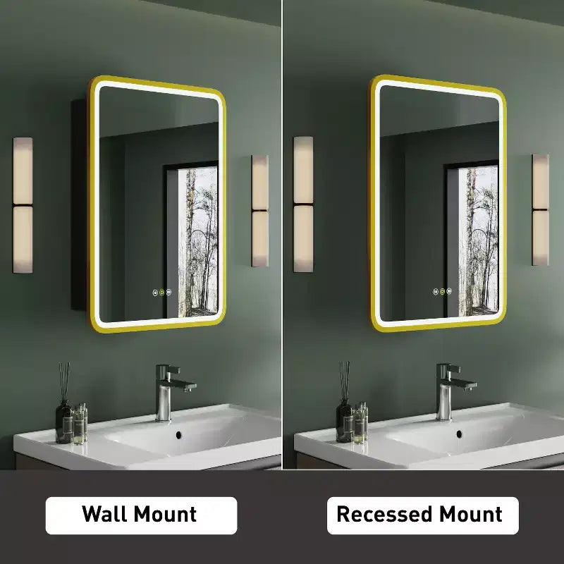 Black / White / Gold LED Medicine Cabinet, Single Door, Left or Right Hinge, Recessed or Wall-Mounted