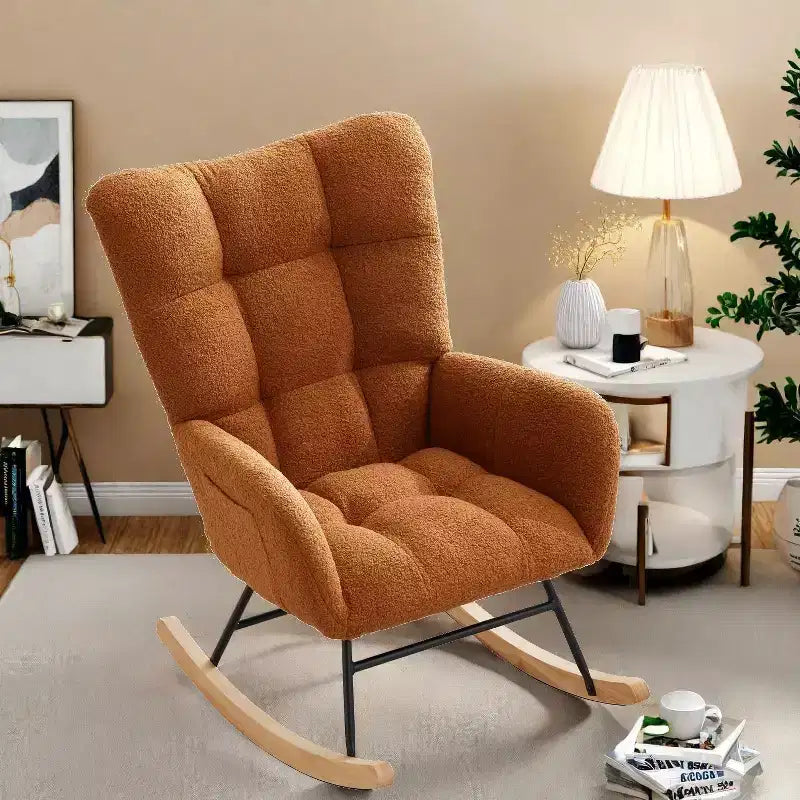 Fauteuil à bascule pour chambre d'enfant, Fauteuil à bascule pour salon pour l'allaitement, Fauteuils d'appoint confortables pour chambre à coucher, Fauteuils rembourrés en peluche Teddy pour l'intérieur