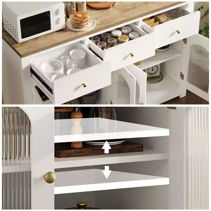 55 Inch Storage Cabinet Dining Narrow Buffet Sideboard Cabinet with 3 Drawers and 4 Doors for Kitchen, Dining Room, Living Room