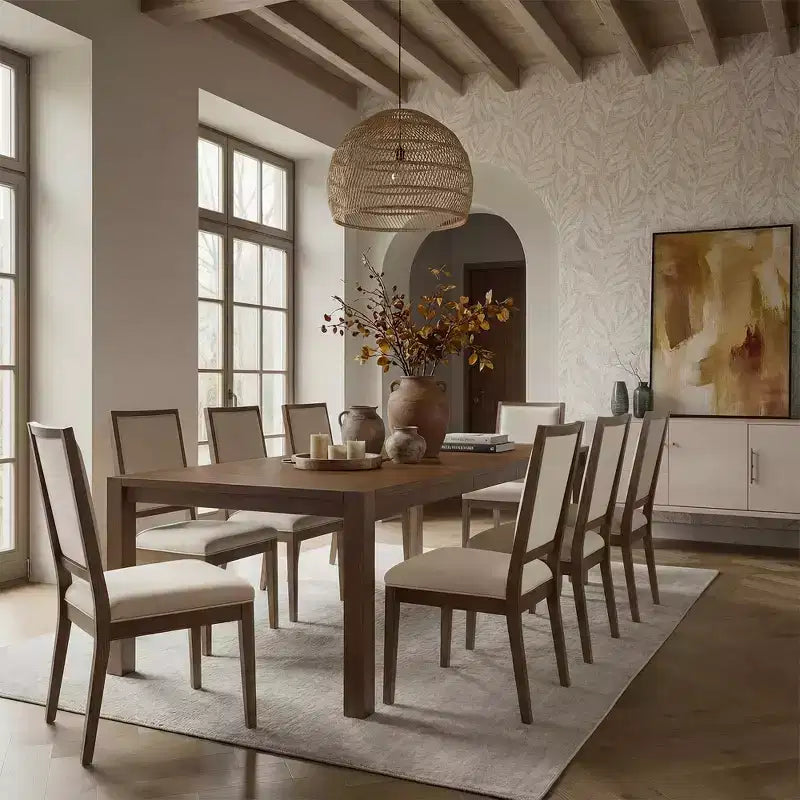Modern Dining Set - 80 Table + 6 Cushioned Chairs, Solid Wood Frame, 400lbs Table Capacity, Easy Assembly