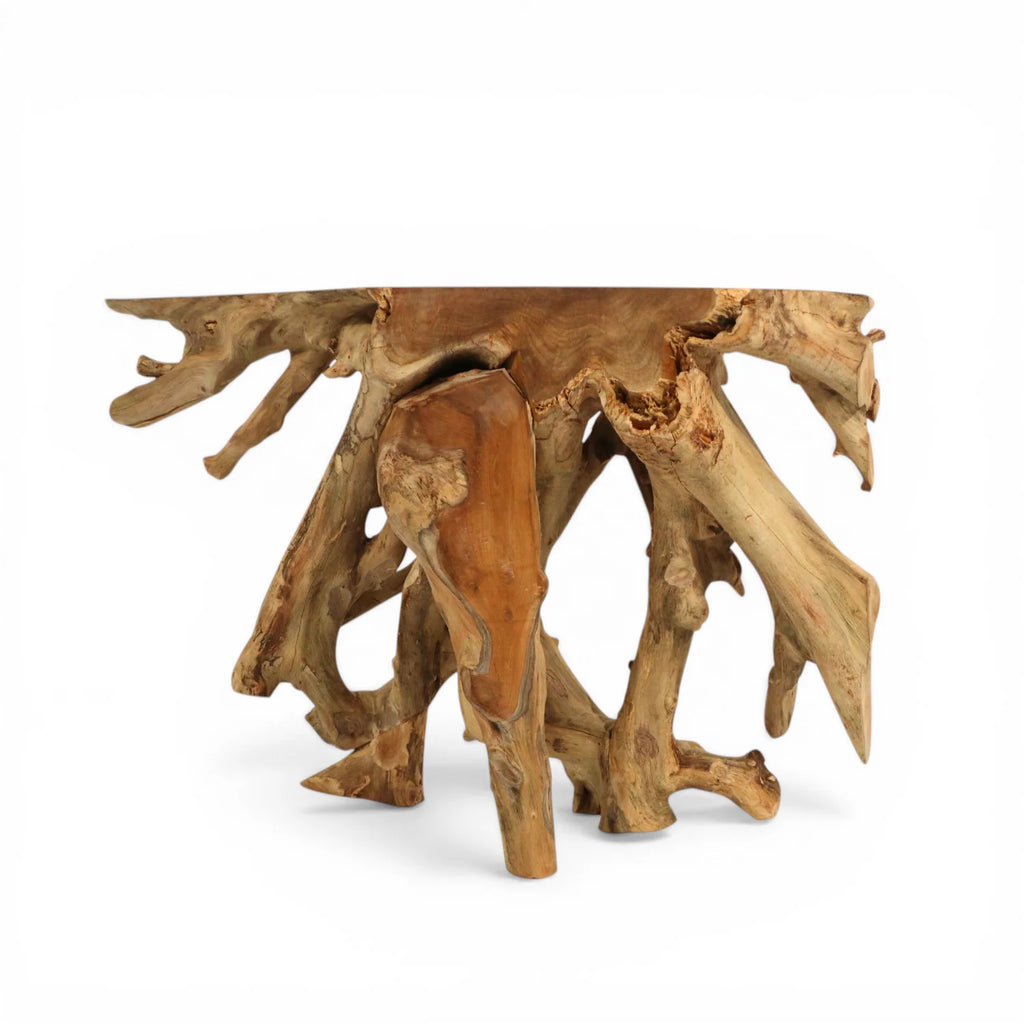 Organic Teak Console Table with Sculptural - Entryway