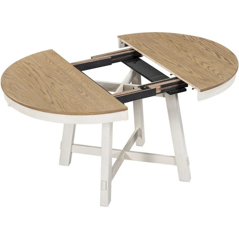 Farmhouse Round Extendable Dining Table with 16 Leaf Wood Kitchen Table