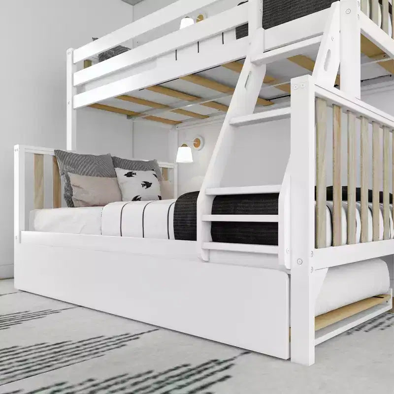 Max & Lily Bunk Bed Twin over Full with Trundle, Solid Wood Scandinavian Style Bunk Beds for Kids