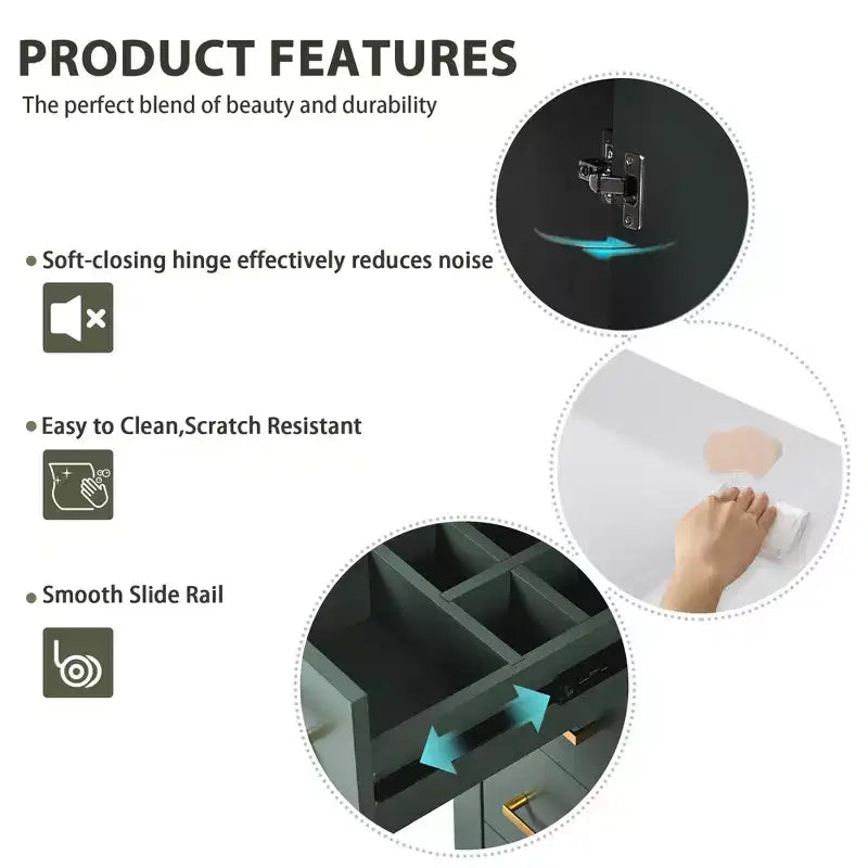 Meuble-lavabo de salle de bain à évier simple de 76 cm avec armoire et 3 tiroirs – Noir / Bleu / Vert / Indigo / Blanc