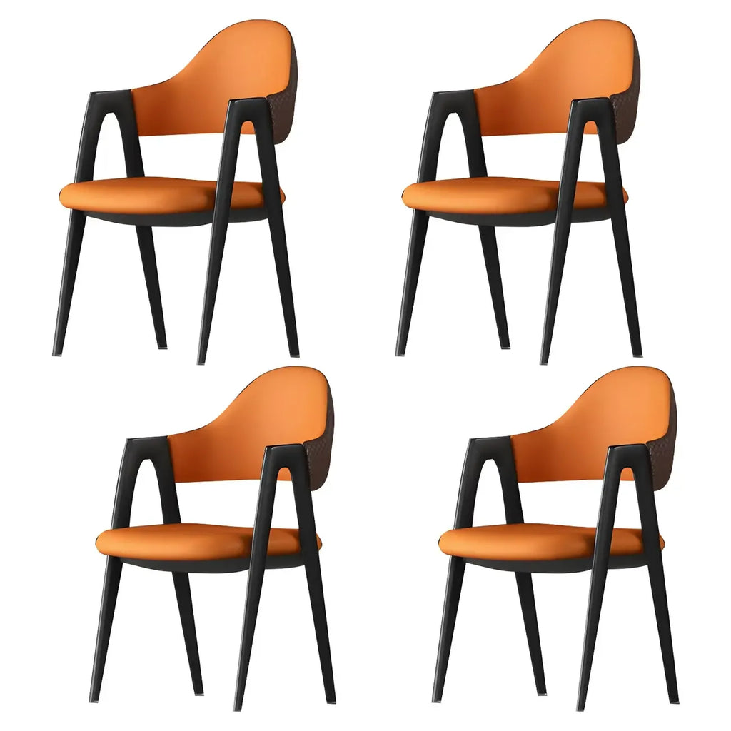 Modern Leather Curved Open Back Arm Dining Chair