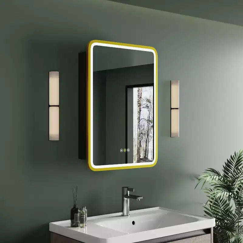 Black / White / Gold LED Medicine Cabinet, Single Door, Left or Right Hinge, Recessed or Wall-Mounted