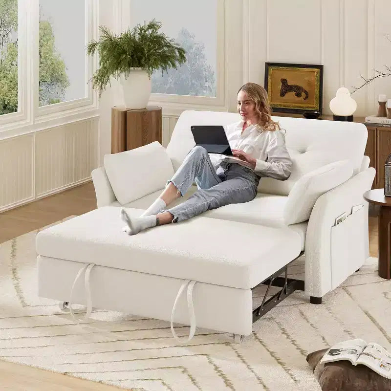 Dyonery 3-in-1 Convertible Sofa Bed, Pull Out Sleeper Sofa with Side Pocket & Adjustable Backrest, Tool-Free Assembly, Folding Loveseat