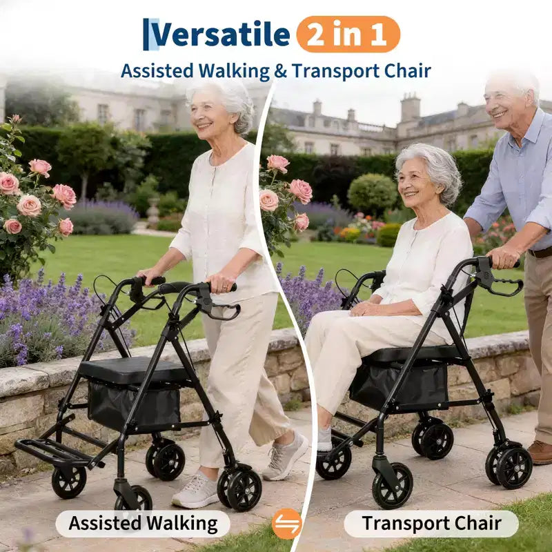 Portable Collapsible Wheelchair for Adults, 299lb Capacity, 6 Wheels, Adjustable Height, Underseat Storage, Comfortable Seat & Foot Pedal