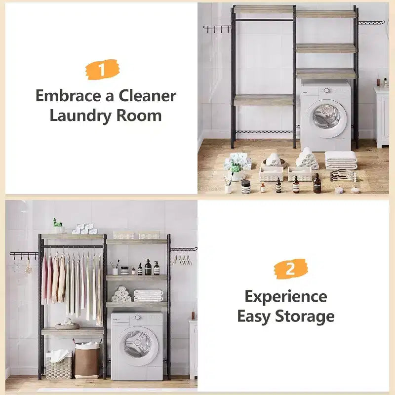 Over-the-Washer Shelf, 5-Tier Dryer Storage Shelf with Adjustable Height, Bathroom Shelf, Space-Saving Storage for Bathroom, Laundry Room