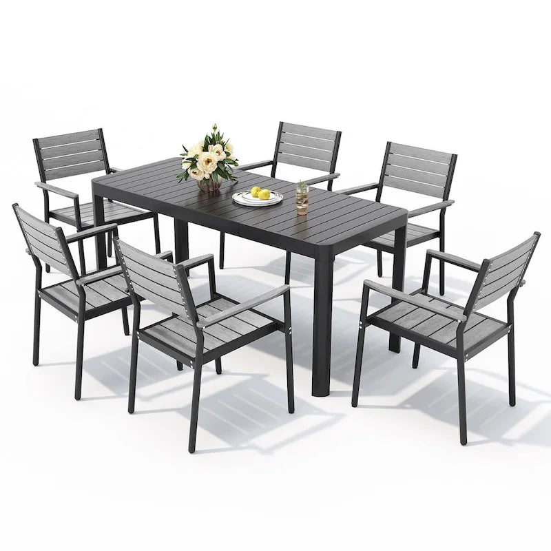 Outdoor 5/7-Piece Patio Aluminum Dining Set Stackable Chairs and Extendable Table