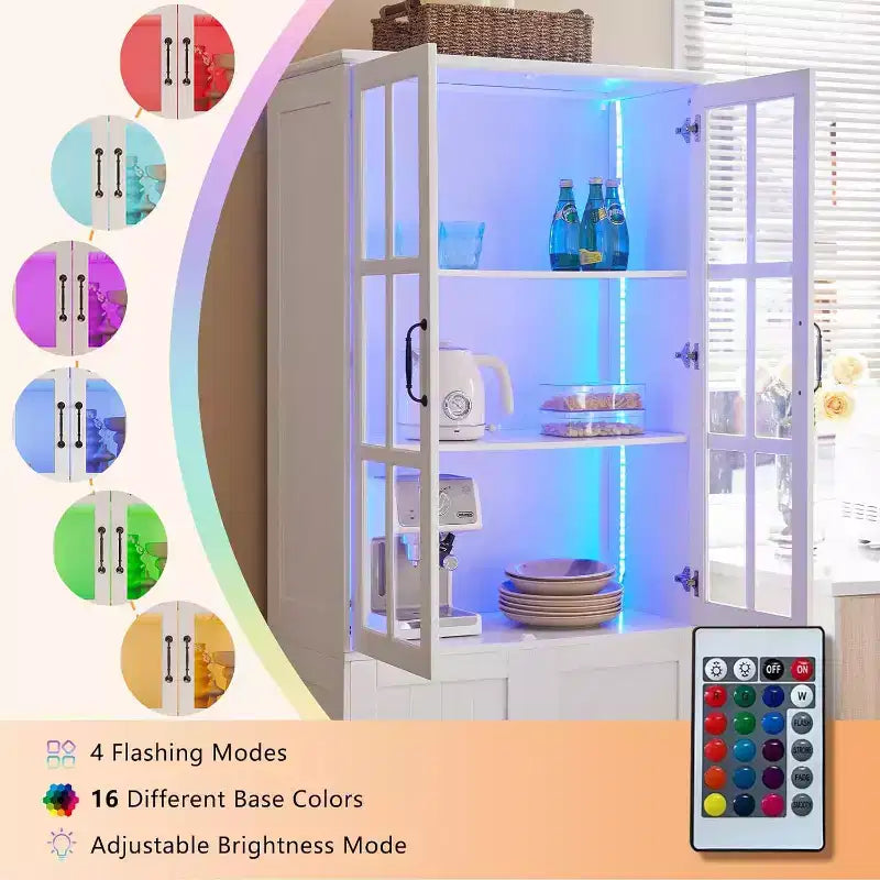AMERLIFE 71Tall Storage Cabinet with LED Lights, Large Bookcase with Acrylic Glass Doors