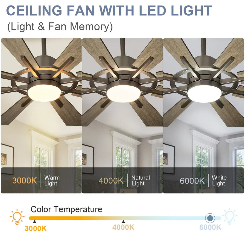 Remote Ceiling fan with Lights Large 8 Wooden Blades
