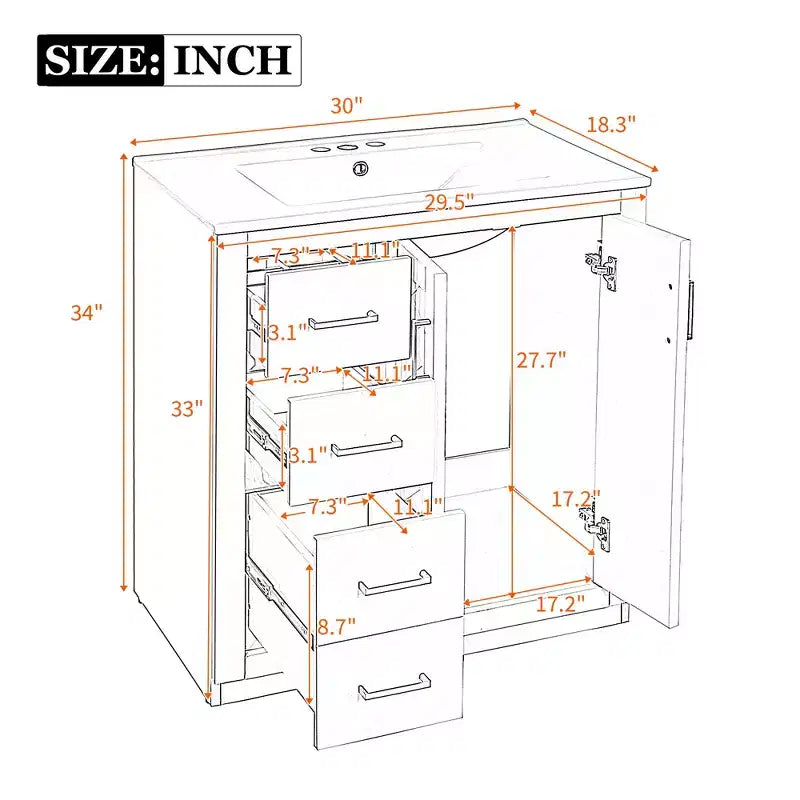 Meuble-lavabo de salle de bain à évier simple de 76 cm avec armoire et 3 tiroirs – Noir / Bleu / Vert / Indigo / Blanc