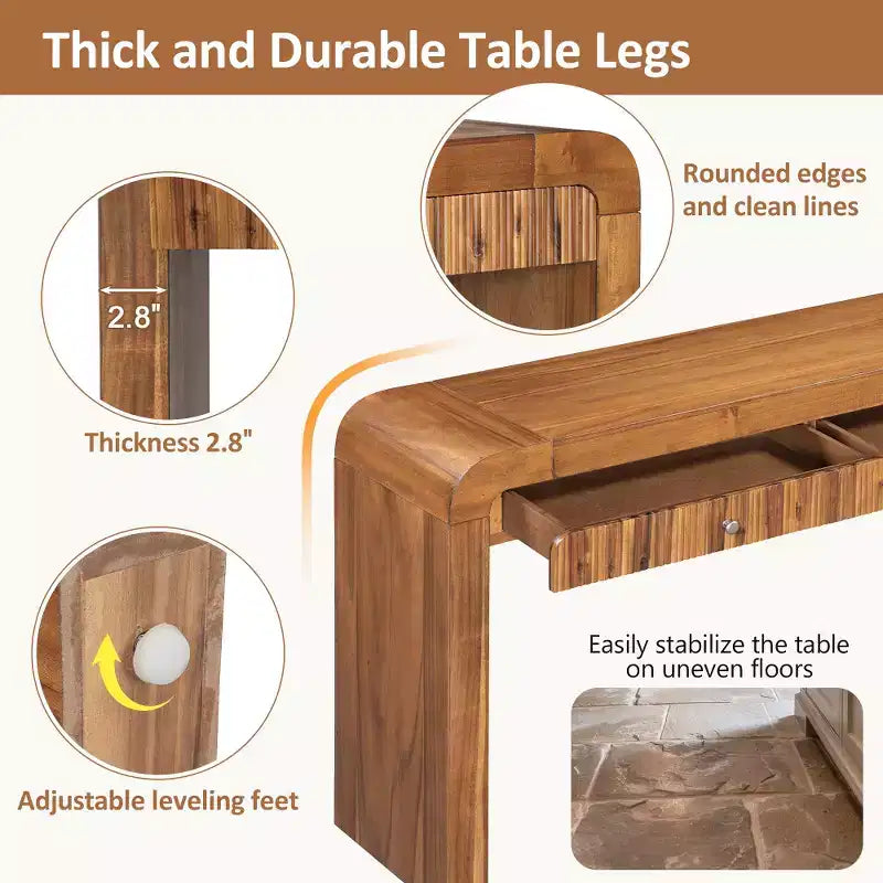 Whisen Rustic Console Table Entryway Table Side Table with Fluted Drawer Front