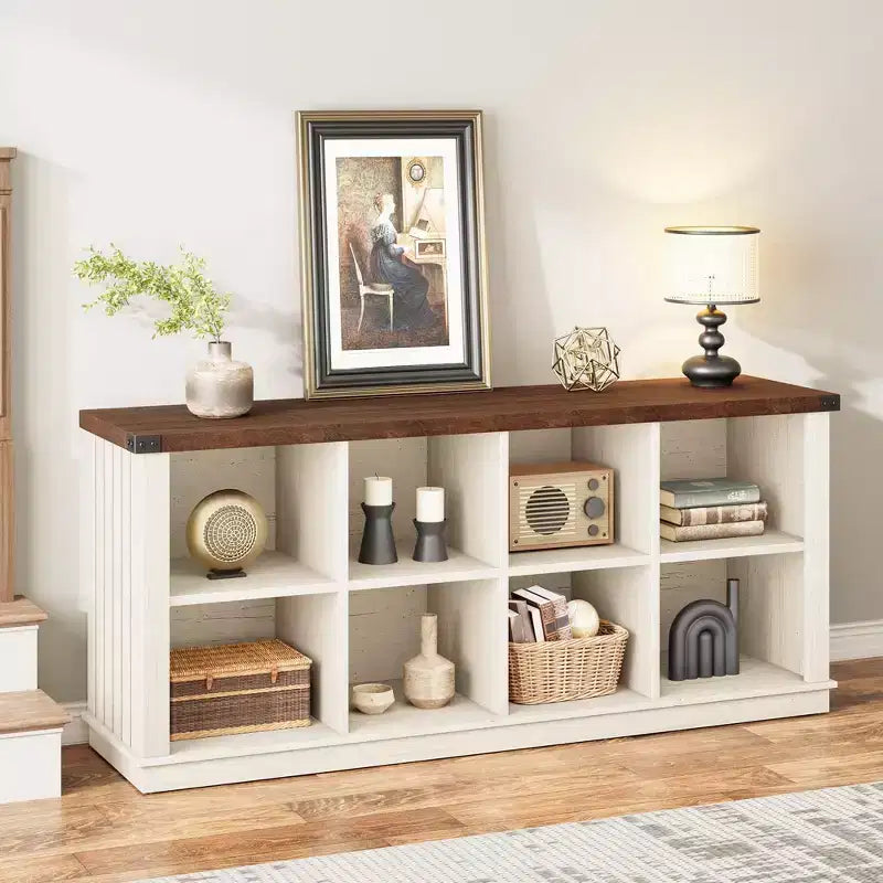 Étagère de rangement à 8 cubes, bibliothèque horizontale de style ferme, bibliothèque de rangement en bois de 157 cm pour entrée, étagères basses et longues pour salon