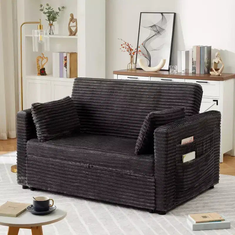 55 Convertible Loveseat Sleeper Sofa Bed with Pull-Out Footrest & Adjustable Backrest, Space-Saving Couch for Small Apartments