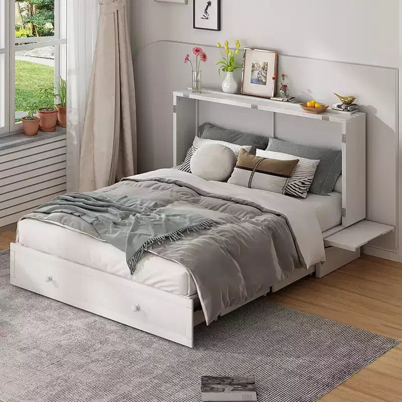 Mjkone Murphy Bed Queen,Cube Cabinet Chest Bed with Charging Station&Storage Space