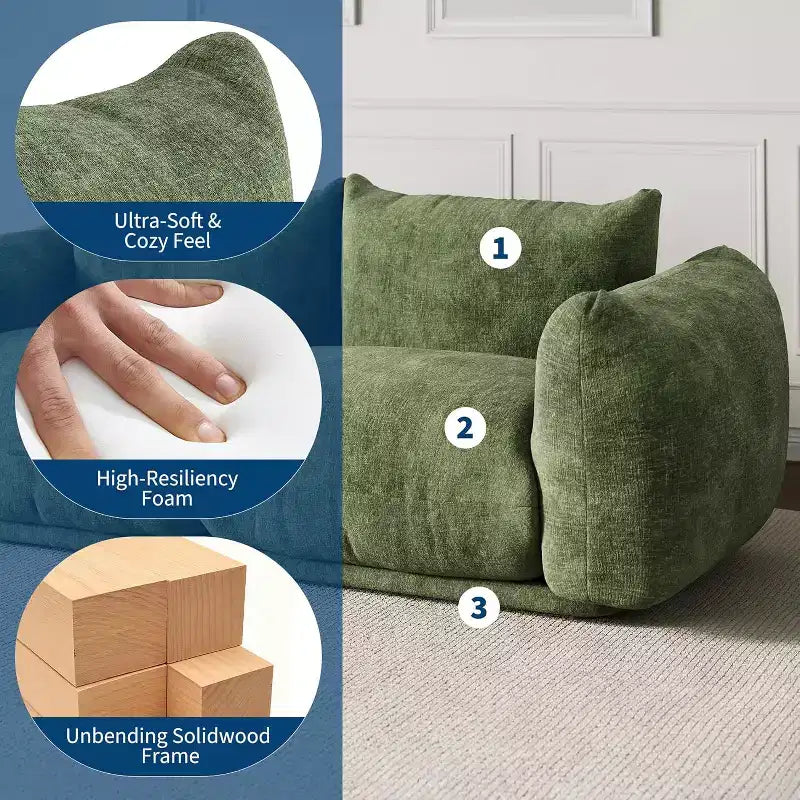 Chenille Fabric Modular Love Seat Sofa, 2-Seater Cloud sofa with High Resilience Sponge, Small Space Boneless Sofa