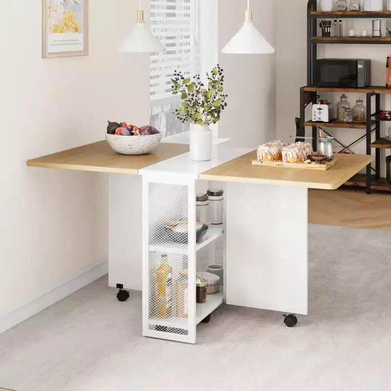 Folding Dining Table for Kitchen, Space Saving Dining Table, Extendable Kitchen Drop Leaf Table with 6 Wheels for Small Space