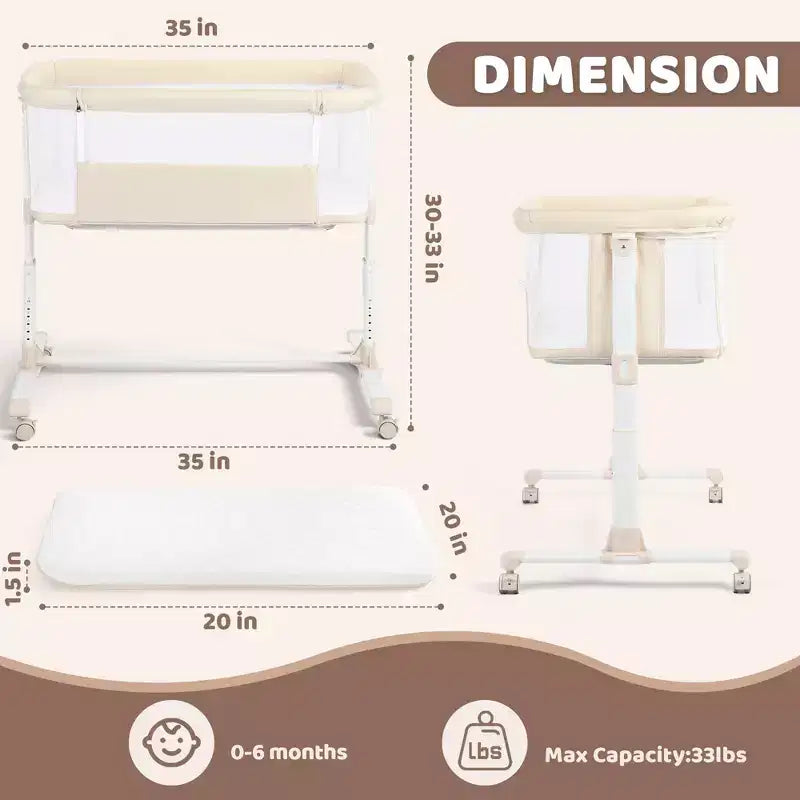 Baby Bassinet with Wheels 鈥?Beige / Gray / Pink, Bedside Sleeper, for 1 Baby