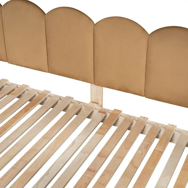 Solid Wood Playhouse Platform Bed Floor Montessori Bed Frame with Arched Roof and Trundle for Girls and Boys