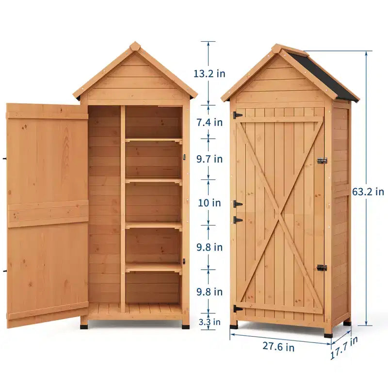 Waterproof Wooden Outdoor Tool Cabinet  Lockable Double Doors, 3 Adjustable Shelves & Sloped Roof  Space-Saving Storage for Patio, Yard or Lawn