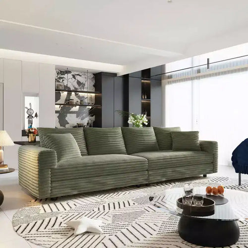 102.4 Plush Corduroy 4-Seat Convertible Sofa with Ottomans - Green