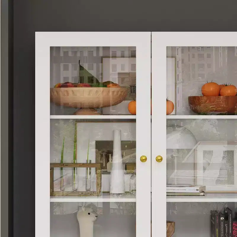 Famapy Combo Glass Doors Display Cabinet Bookshelf Organizer Pantry