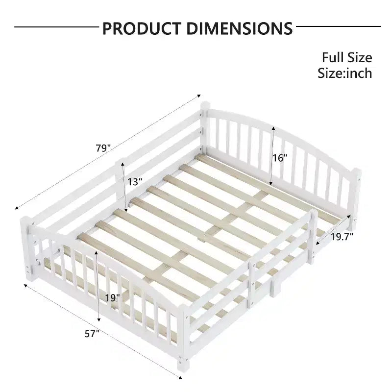 Luxystar Full Size Montessori Low Profile Bed with Safety Rails and Headboard