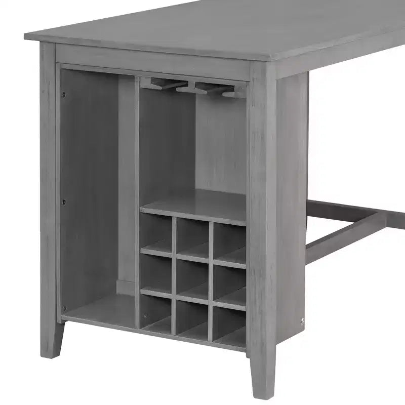 Ensemble de salle à manger 5 pièces de hauteur comptoir pour 4, table rectangulaire en bois avec étagères de rangement et compartiment à vin/barre