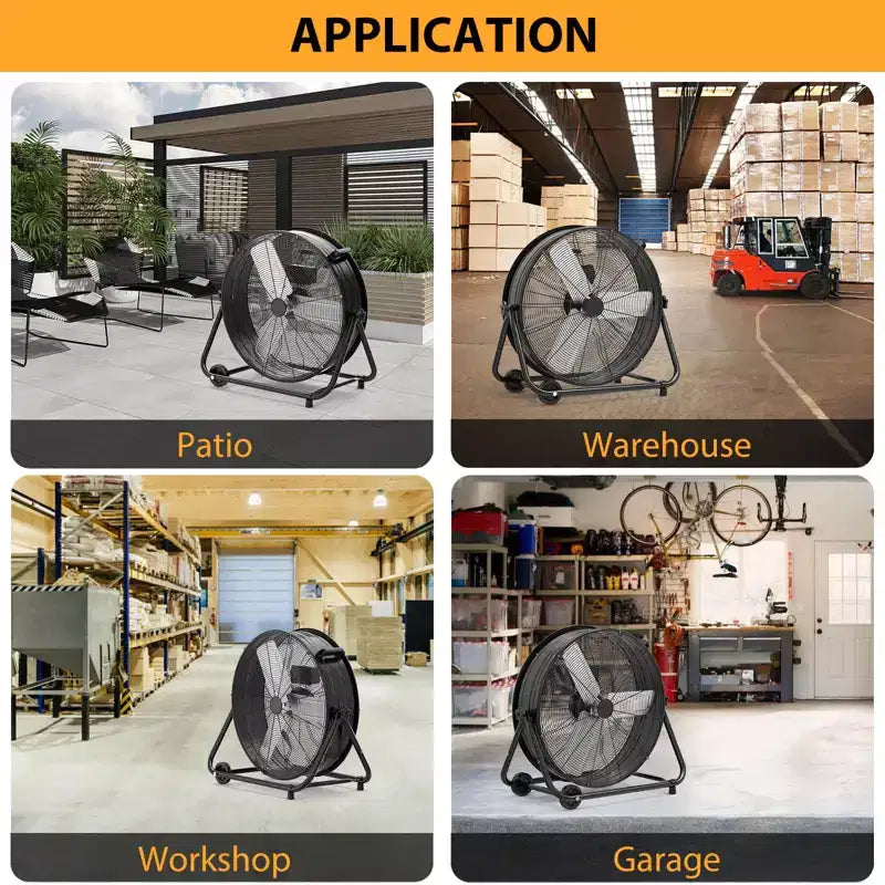 Floor Fan, Industrial Fan - 24 Inch Heavy Duty Drum Fan with 4 Speeds, Metal Air Circulator for Warehouse, Workshop, Garage, Factory, Basement